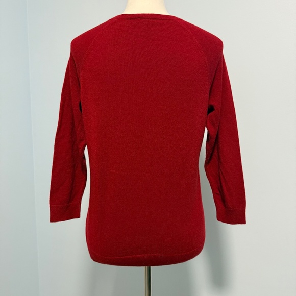 Talbots Lambswool Blend Snowflake Sequin Sweater Pullover Red 3/4 Sleeves Size S - Picture 3 of 7